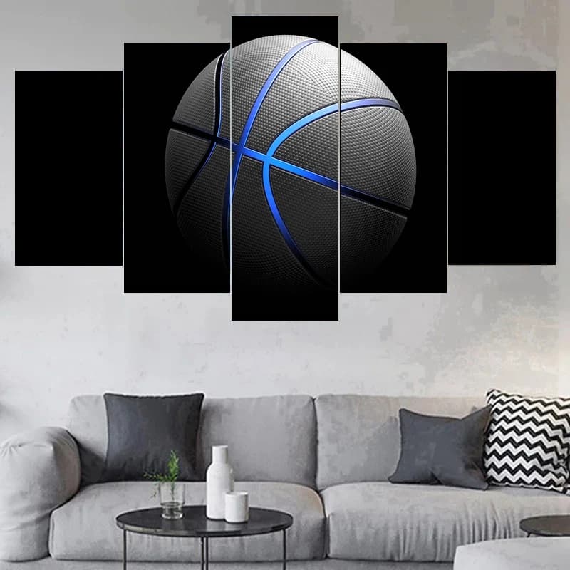 Set of 5 Pcs Canvas Wall Art Painting Blue Sports Basketball Poster Print Modern Wall Picture for Living Room Bedroom Home Decor