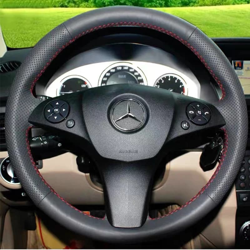 for Mercedes Benz C-Class W204 2007-2011 GLK-Class GLK X204 2010-2012 Hand-stitched Genuine Leather Car Steering Wheel Cover