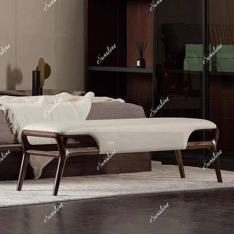 Italian light luxury leather bedside stool solid wood simple bedside stool