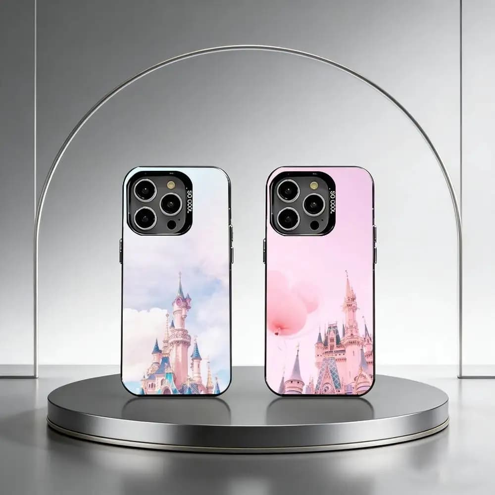 Pink Glitter Castle Phone Case For iPhone 17,16,15,14,13,12,11 Plus,Pro Max,XS,Colorful Silver Black Cover