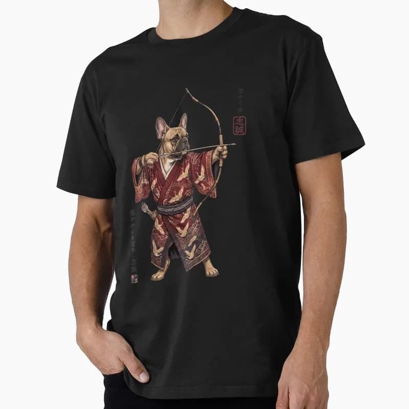 Anime French Bulldog Warrior Kyudo Graphic T-shirt Unisex Tee Gift for Dog Owners Great Present for Bulldog Pet Lovers