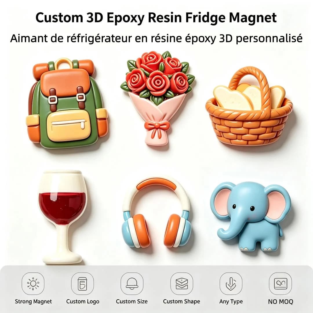 Wholesale Custom 3D Epoxy Fridge Magnet Personalized Creative Fridge Magnet UV Printing Resin Refrigerator Magnets Sticker