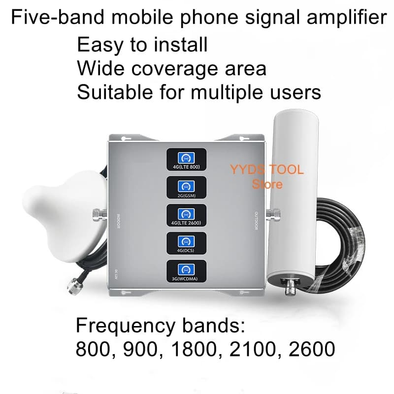 4G/5G Full Network Compatible 5-Band Mobile Phone Signal Amplifier, Signal Booster, Mini Repeater Station