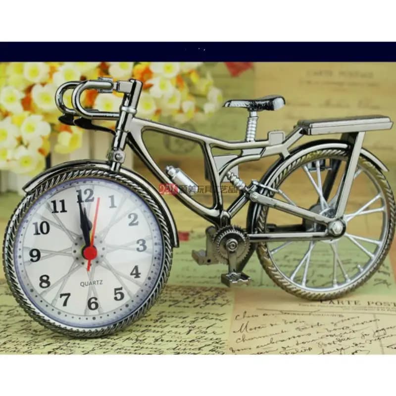 1Pc Creative Clock Retro Bicycle Alarm Stylish Home Furnishings Desk Table Watch