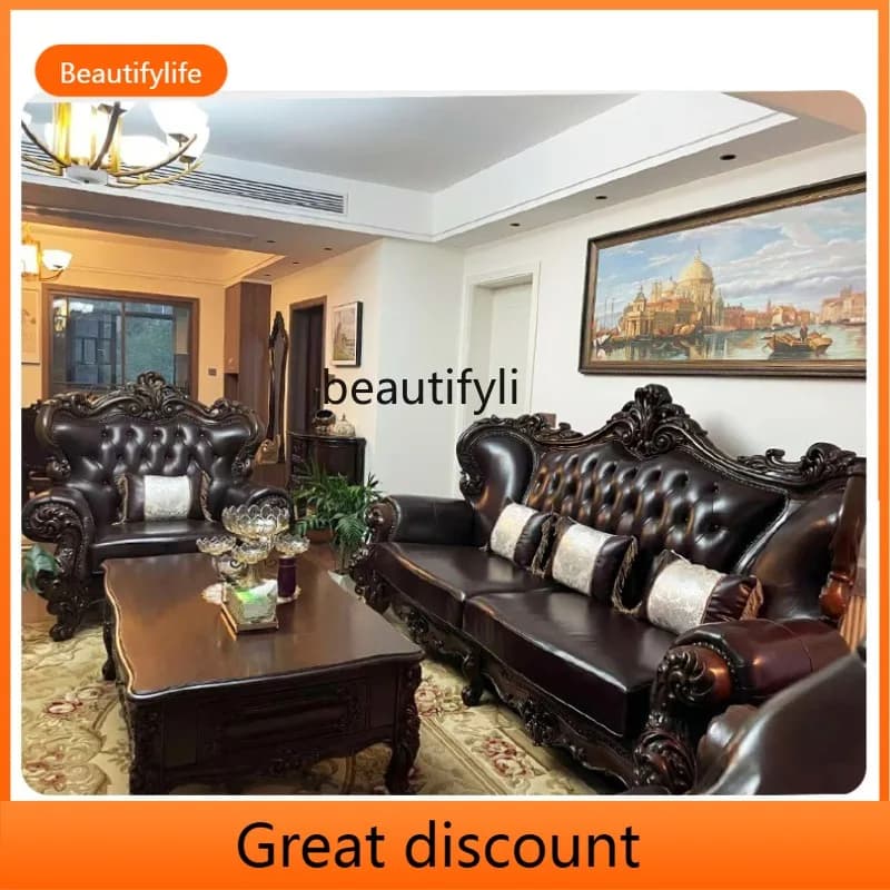 Asmt45 European leather sofa court retro double-sided carved luxury living room high-end furniture