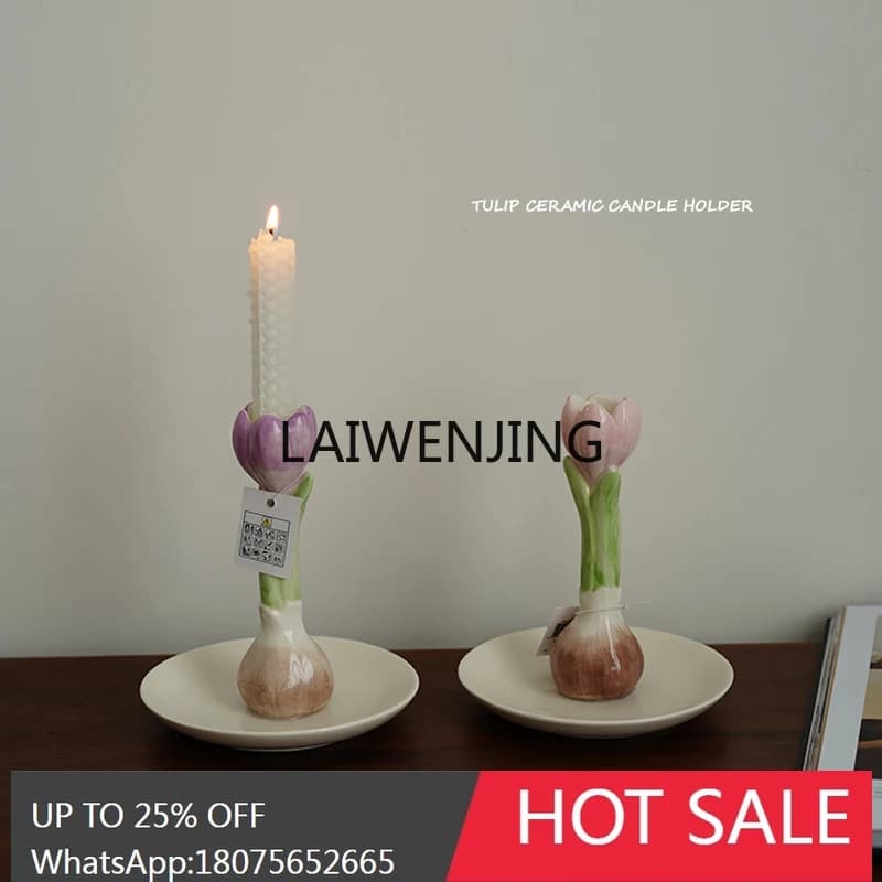 Tulip Shaped Ceramic Hand Painted Candlestick Exquisite Floral Decoration