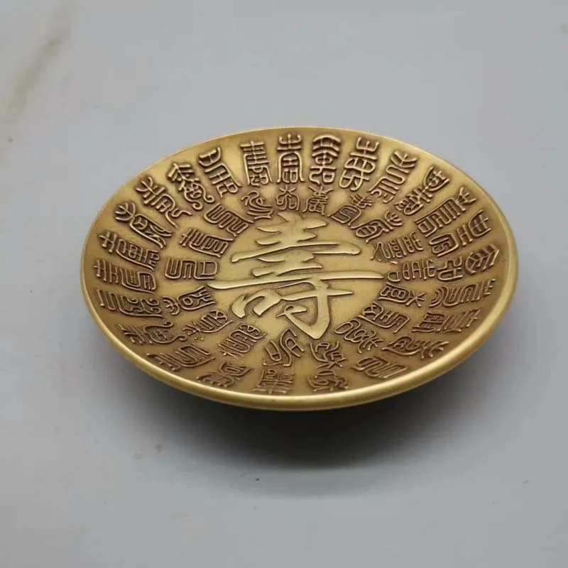 Antiqued Fortune Longevity Ornament, Brass Plate for Home Decoration, Antique and Miscellaneous Collectibles