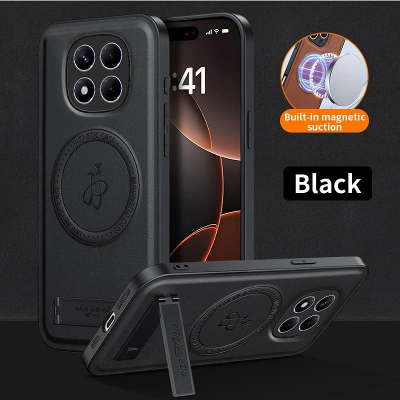 Luxury Leather Kickstand Case For Xiaomi 17 Pro Max Wireless Charging Magnetic Stand Cover For Xiaomi 15T 15 14T Pro For Magsafe