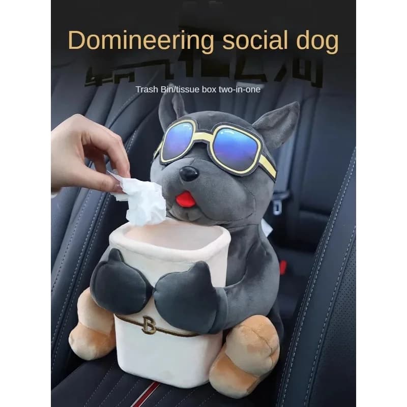 2-in-1 Car Tissue Box Holder with Trash Can, Cute Plush Doll Armrest Organizer, Universal Auto Interior Storage for RV Truck