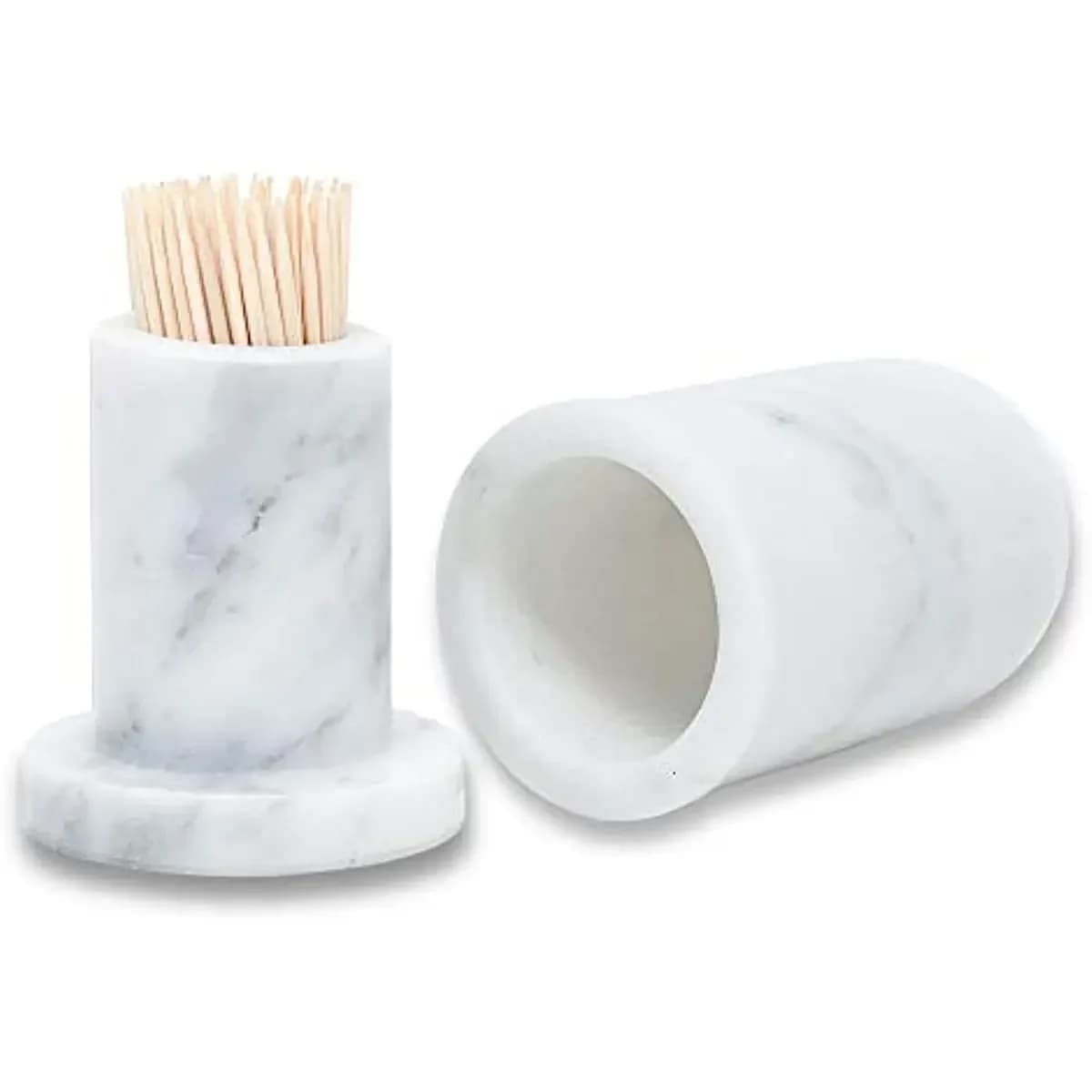 Natural Marble Toothpick Holder with Lid Toothpick Dispenser Porcelain Cocktail Stick Box Home Hotel Cotton Swab Storage Tank