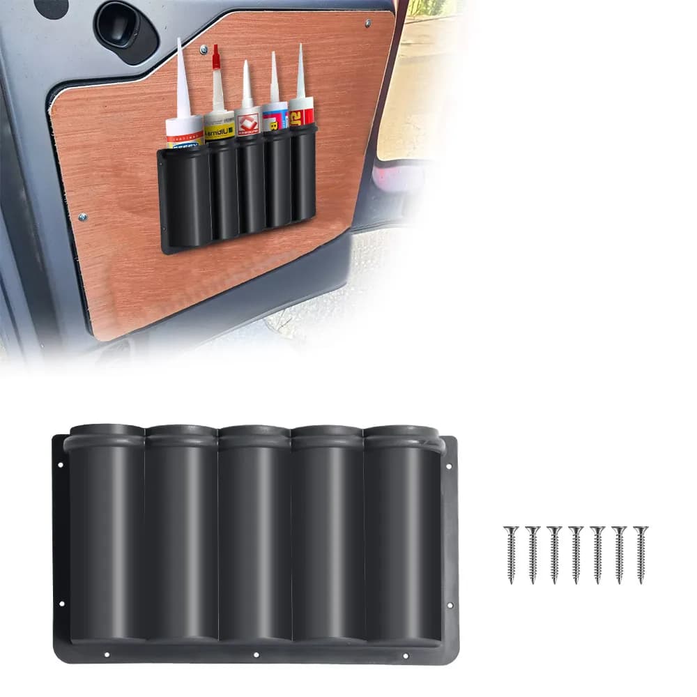 1Set RV Door Spray Can Storage Box 5 Tube Holder Silicone Sealant Mastic Caulk Adhesive Tubes For Van/Workshop/Garage