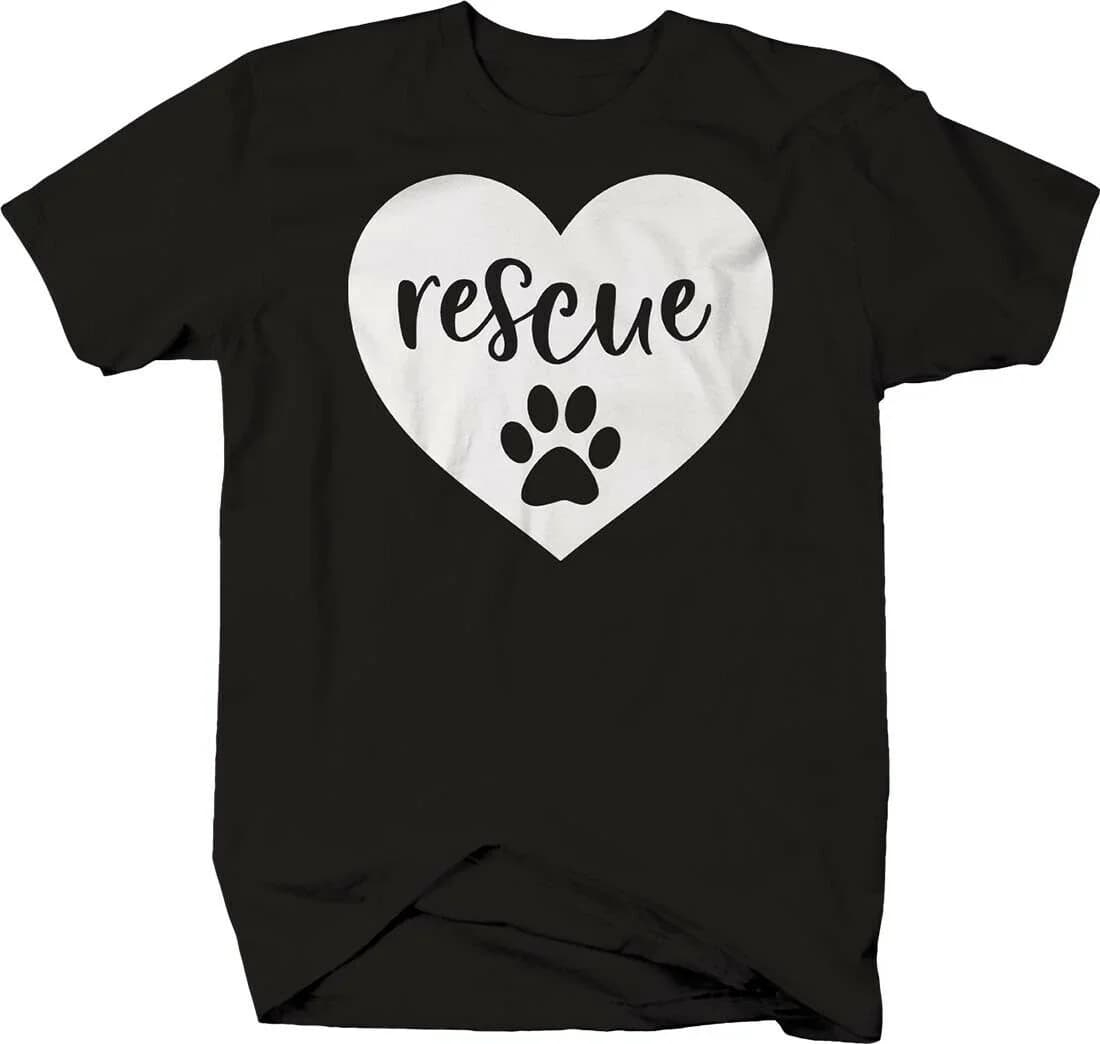 Love Rescue. Dog Paw Print Cursive Heart Animals Pet Owner T-Shirt Summer Cotton Short Sleeve O-Neck Mens T Shirt New S-3XL