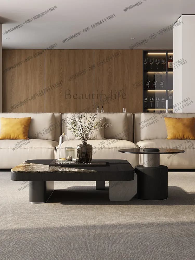 PG Italian natural marble coffee table creative modern high-end living room bright galaxy luxury stone square coffee table