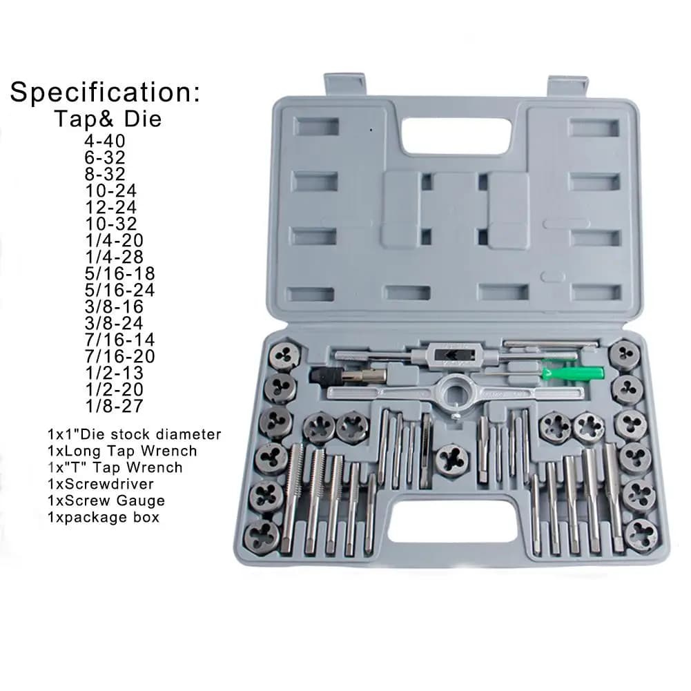 40pcs Tap Die Set Hand Thread Plug Taps Handle Alloy Steel Inch Threading Tool With Case