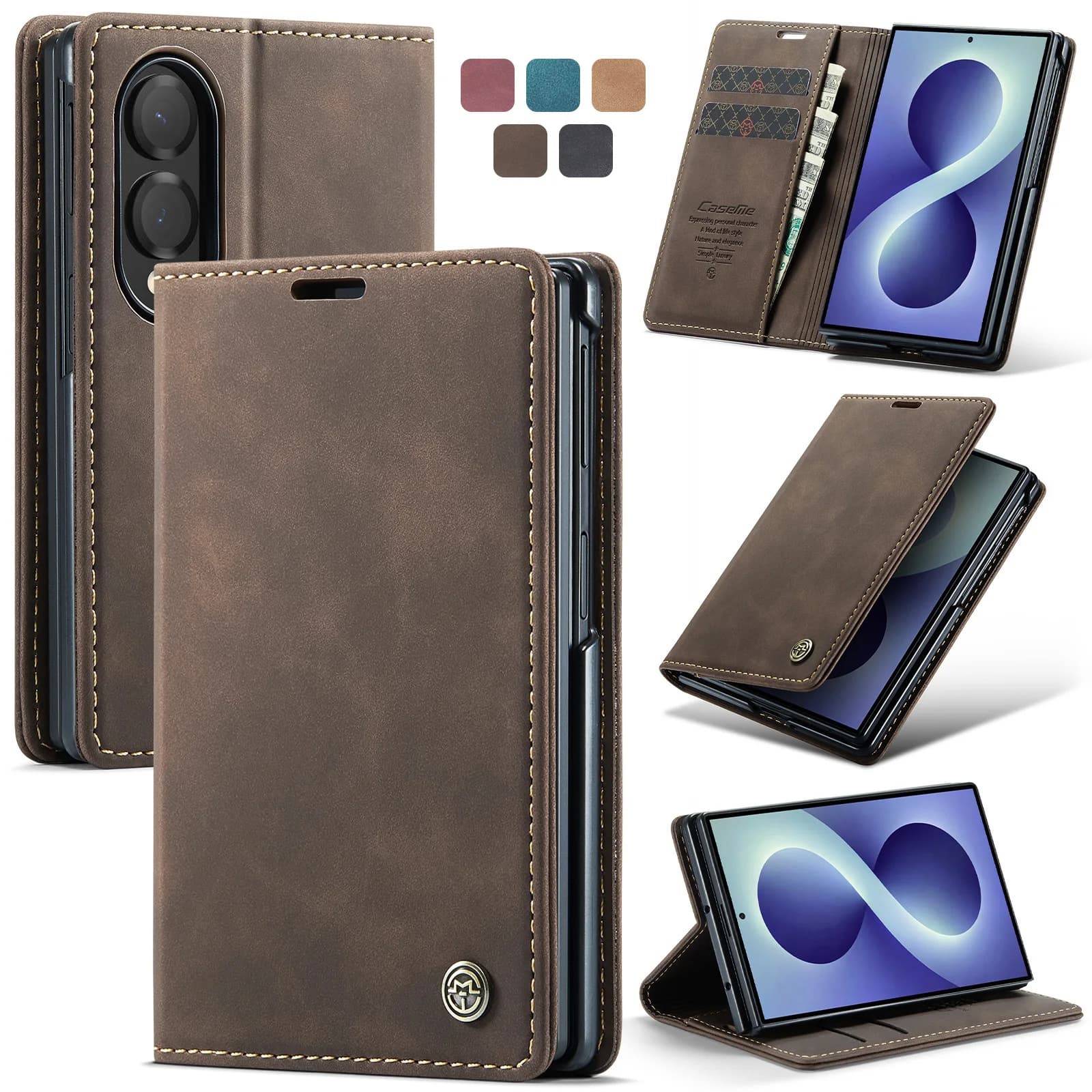 CaseMe Premium PU Leather Case for Samsung Galaxy Z Fold8 Wide / Z Fold8 Ultra Fashion Wallet Card Holder Phone Cover Protector