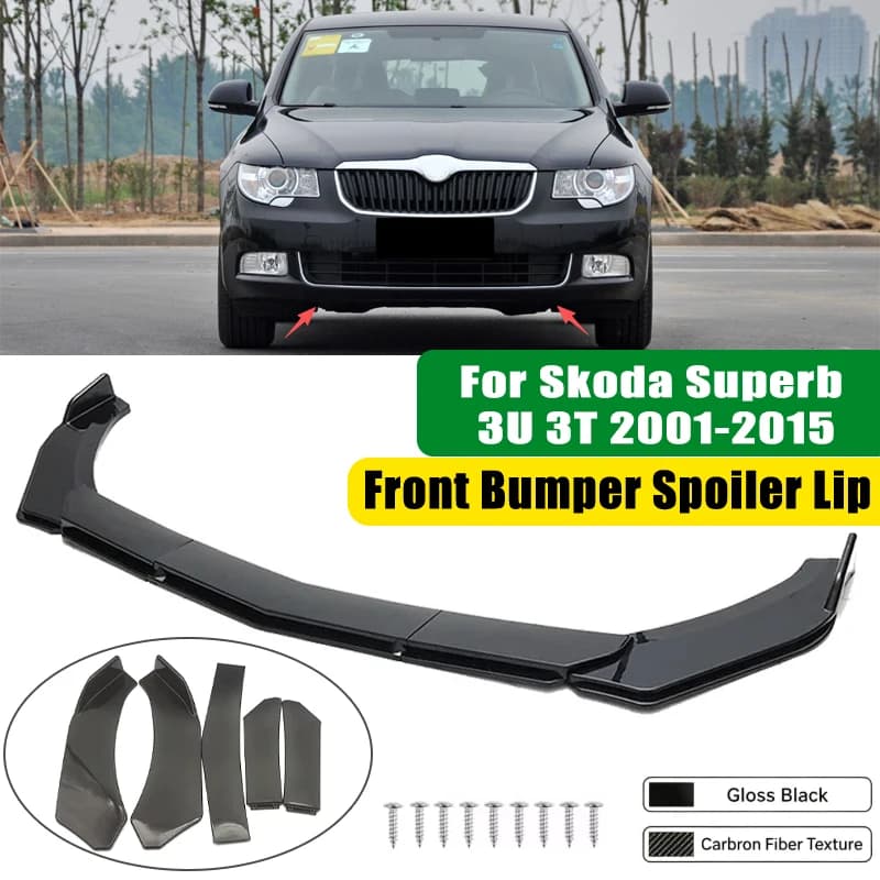 For Skoda Superb 3U 3T 2001-2015 5Pcs ABS Car Front Bumper Lip Spoiler Splitter Body Kit Canard Tuning Accessories