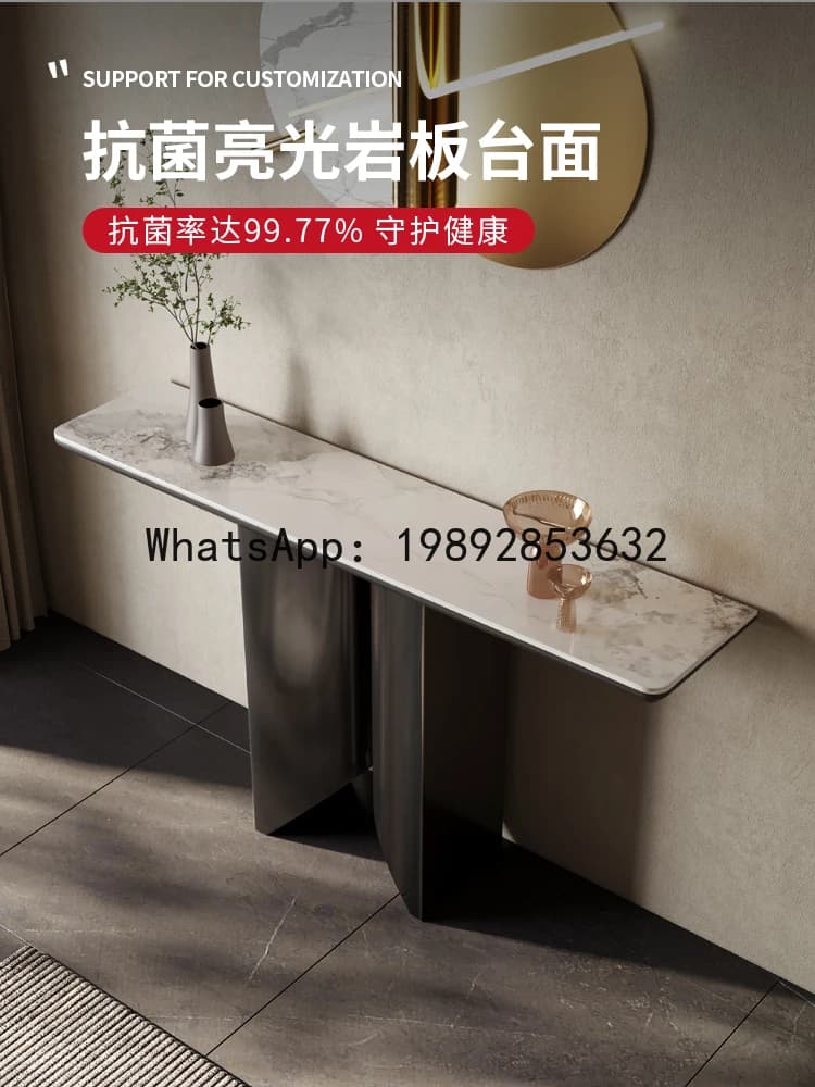 LYY Light Luxury Entrance Console Table Modern Minimalist Rock Board Entryway Black High-End Entrance Cabinet