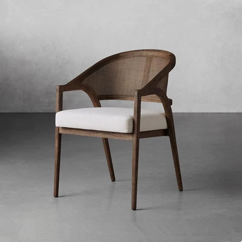 Nordic simple retro solid wood rattan dining chair backrest leisure chair model room reception restaurant dining table