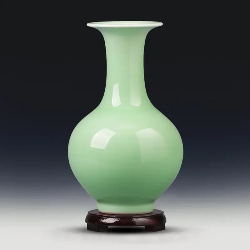 Jingdezhen Ceramic Vase Decoration Living Room Flower Arrangement Green Glaze New Chinese Style Home Decoration
