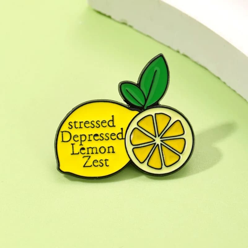 New Funny Lemon Letter Design Brooch Cute Fruit Metal Enamel Badge Pin DIY Clothing Bags Shoes Hat Scarf T-shirt Jeans Accessory