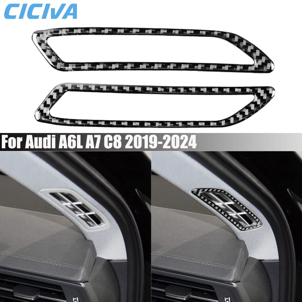 Carbon Fiber Car Accessories A-pillar Air Vent Frame Interior Cover Modified Trim Soft Sticker For Audi A6 A6L A7 C8 2019-2024