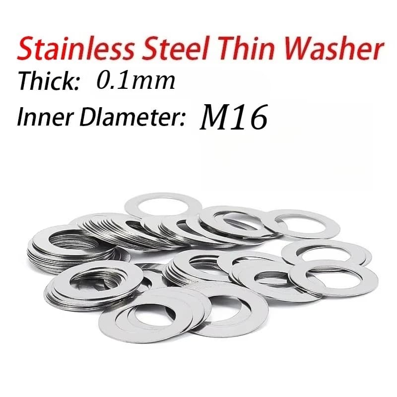 100Pcs Thick 0.1 M16 Stainless Steel Ultra Thin Shim Adjusting Flat Washer High precision Gasket