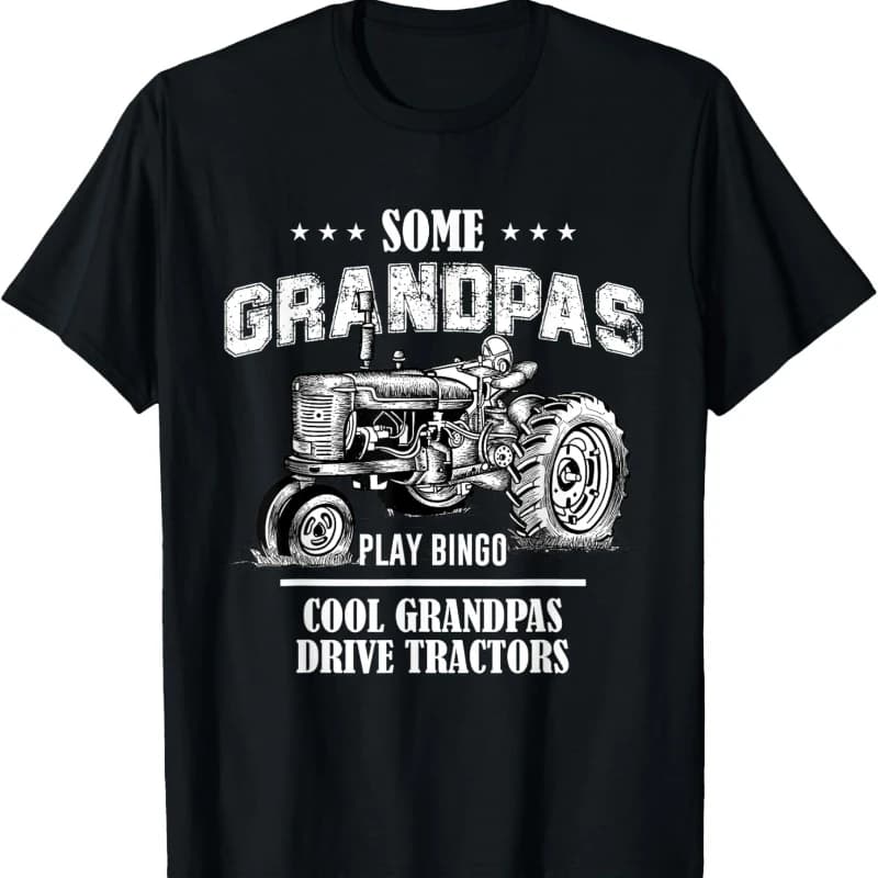 Some Grandpas Popular Play Bingo Cool Drive Vintage Tractors Gift Printed T-shirt Tops Commuter All-match Regular Short Sleeve