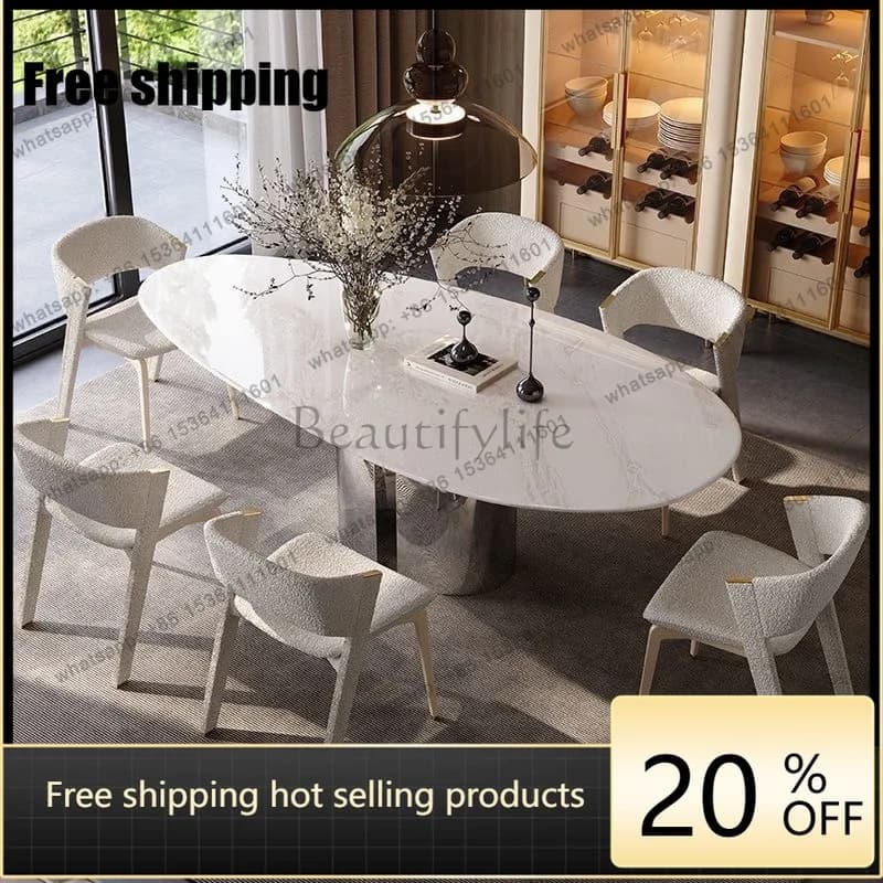 Factory Direct  natural marble dining table Italian light luxury creative natural stone