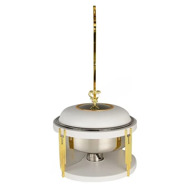 Golden Round Stainless Steel Buffet Stove Hot Pot Luxury Commercial Large Capacity Hotel Restaurant Alcohol Stove