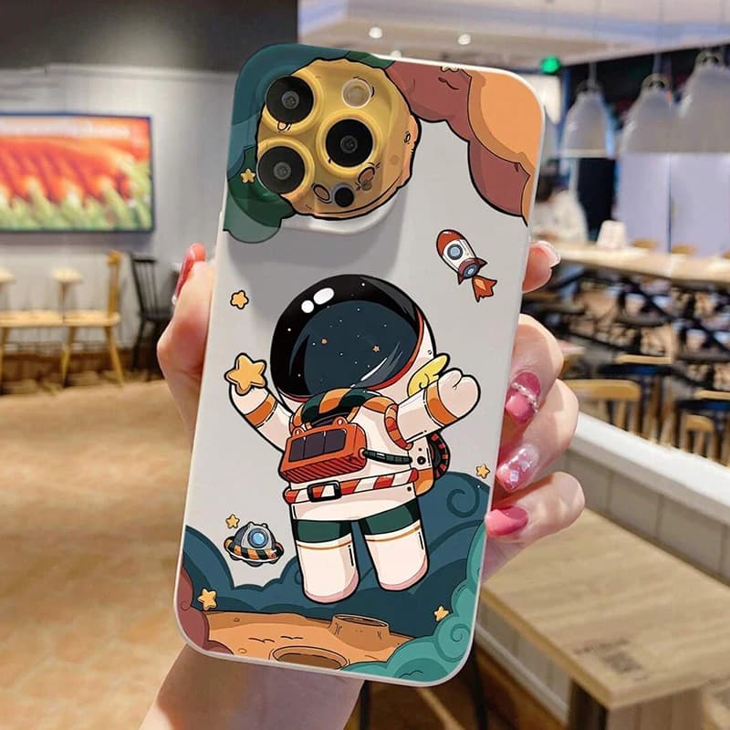 Cartoon Astronaut Phone Case For iPhone 17 16 Pro Max 15 14 13 12 11 XS X XR 7 8 16 Plus 16E 17 Air Shockproof Soft Bumper Cover
