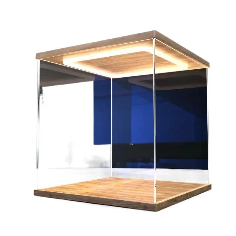Acrylic return light display box figure wooden dust cover with light multi-size storage cover