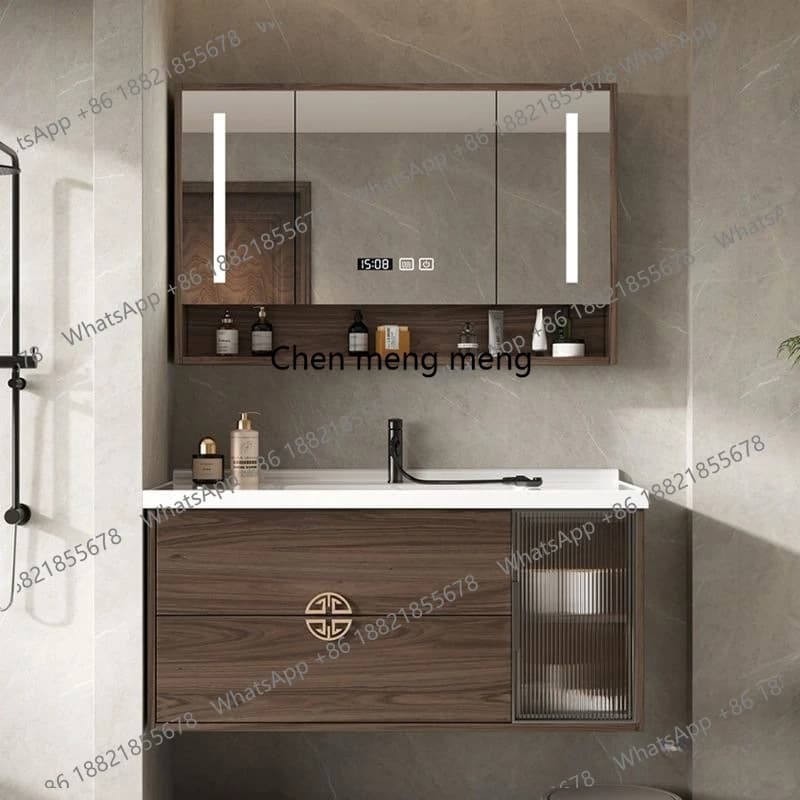 Wash Hands Washbasin Bathroom Cabinets Chinese Style Wood Defogging Mirror Bathroom Cabinets Household Sink Furniture Kast