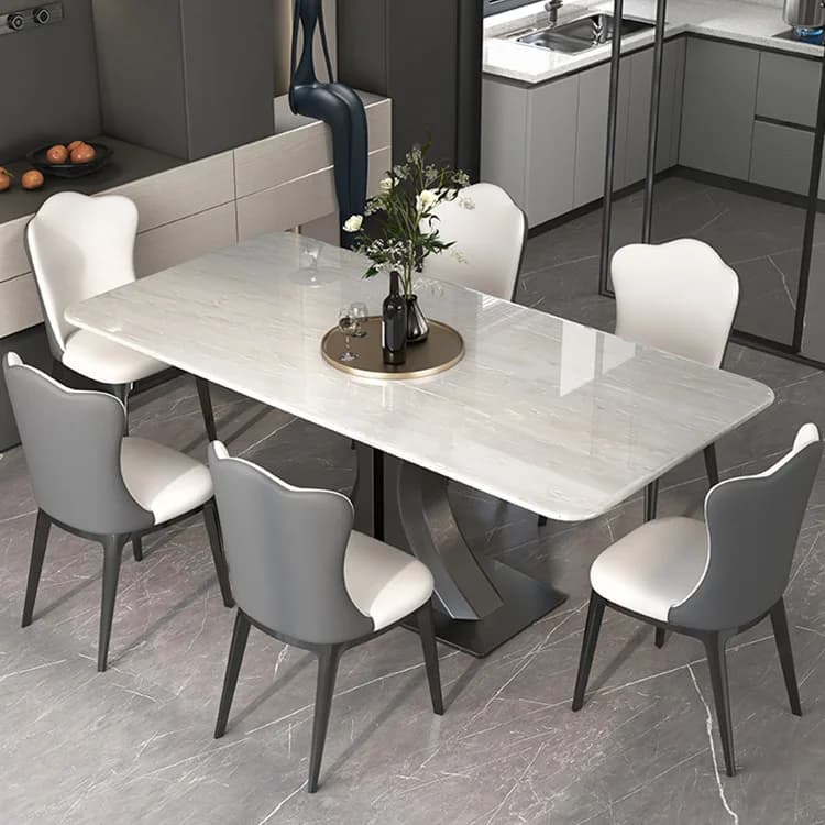 DSA natural luxury stone dining table light luxury high sense white ice jade rectangular marble dining table simple and modern