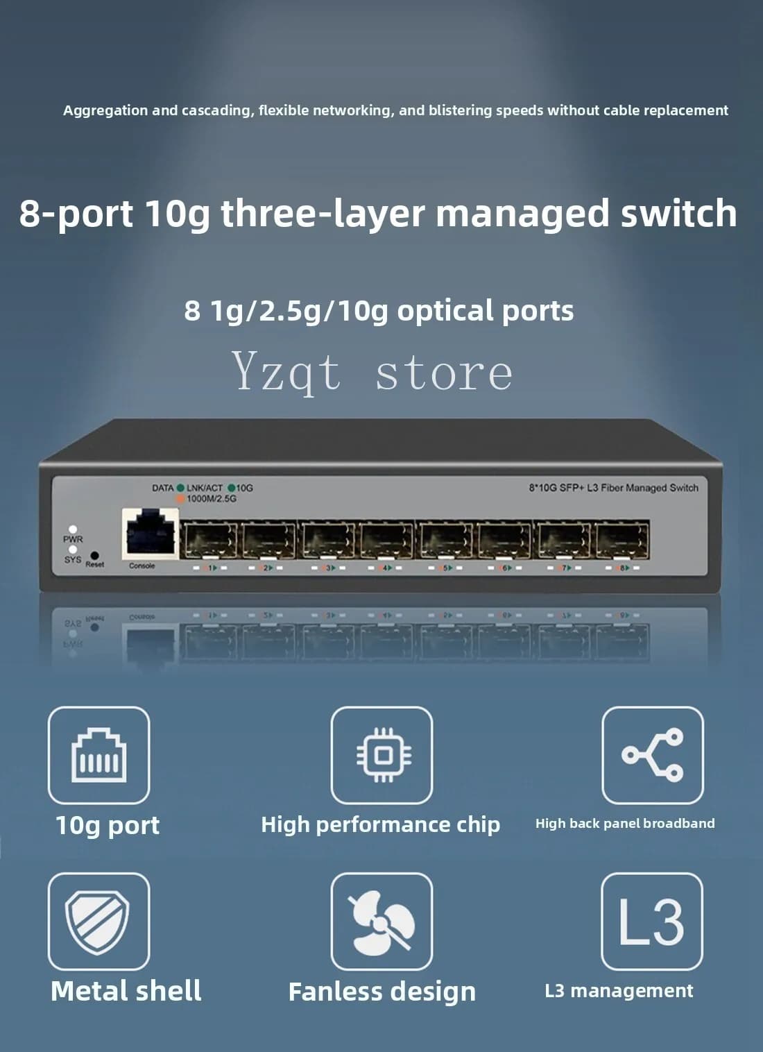 8-Port 10 Gigabit Ethernet switch server NAS computer shared reading SFP + 10G uplink 2.5G managed fiber switch
