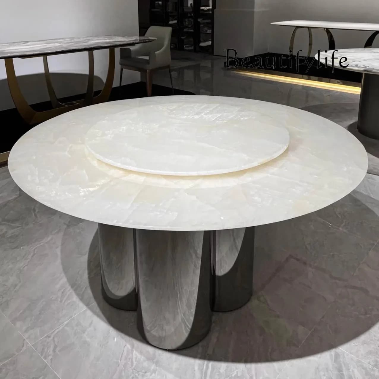 N36 Imported Luxury Stone Dining Table Pure Natural Marble 1.2m Round Table High-end White Ice Jade Household