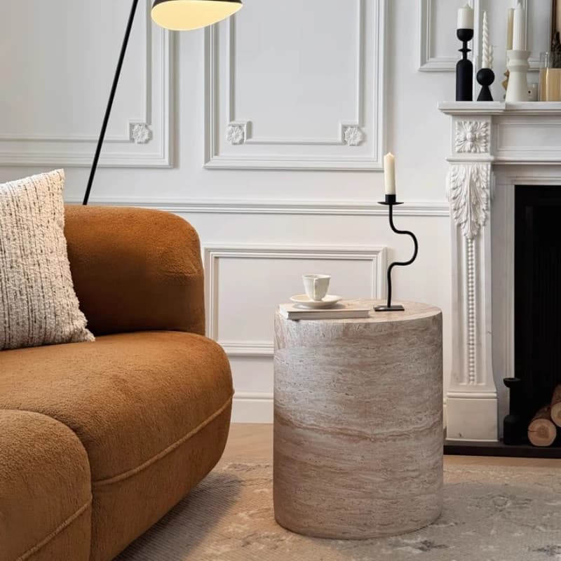 Imitation marble Cylinder Coffee Table Round Side Table for homestay hotel Versatile End Tables Modern Living Room Furniture