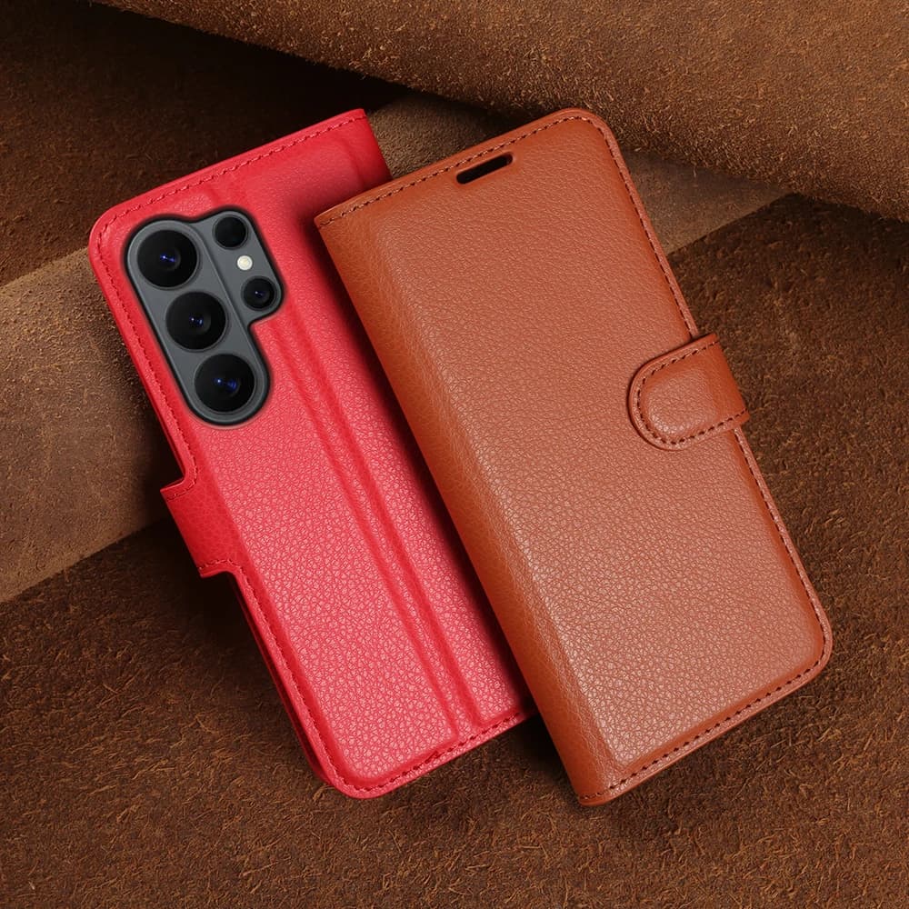Premium Lychee Leather Flip Case For Samsung Galaxy S26 Ultra S24 Plus S23 FE S25 Edge S22 S21 S20 Note20 Ultra Phone Case Cover