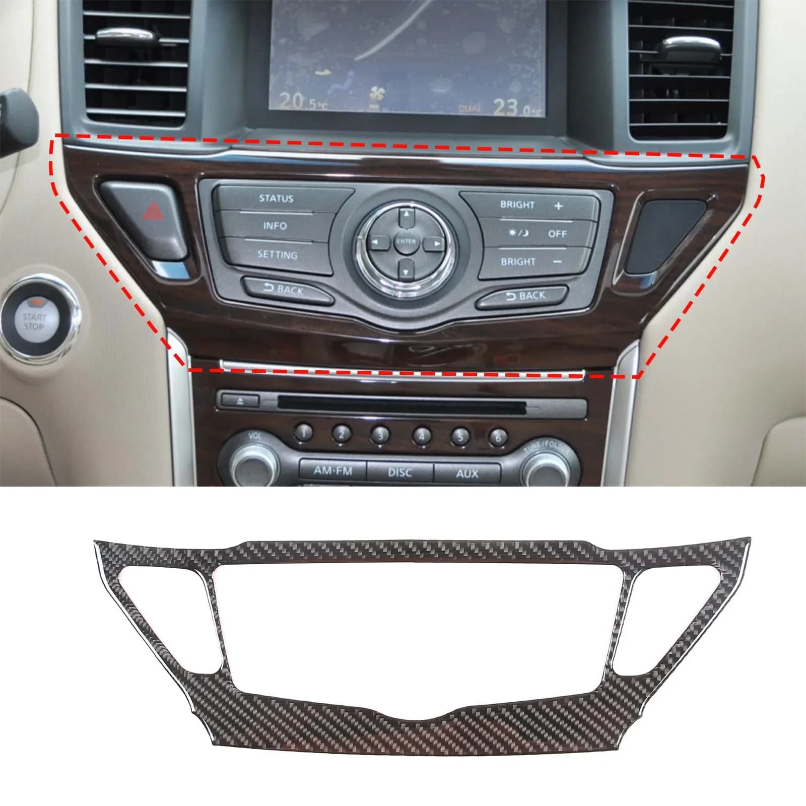 For Nissan Pathfinder 2013-2018 Car Warning Light Switch Decorative Frame Sticker Soft Carbon Fiber Interior Accessories
