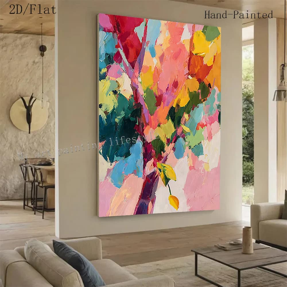 100% Handmade Abstract Oil Painting Colorful Gold Thick Coated Knife Art Wall Paintings For Home Living Room Decor Picture Gift