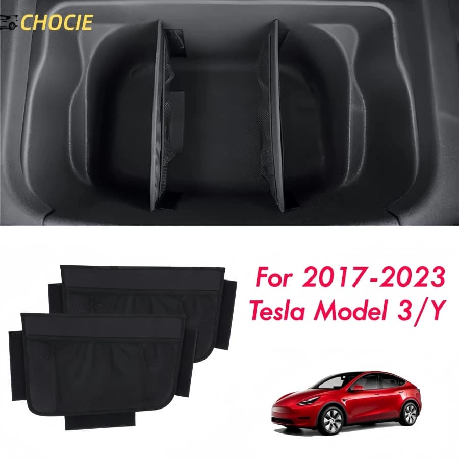 2PCS Bottom Sub Trunk Divider for Tesla Model Y  Model 3 (2017-2023) Hidden Trunk Organizer Dividers with Mesh Pockets  Separate