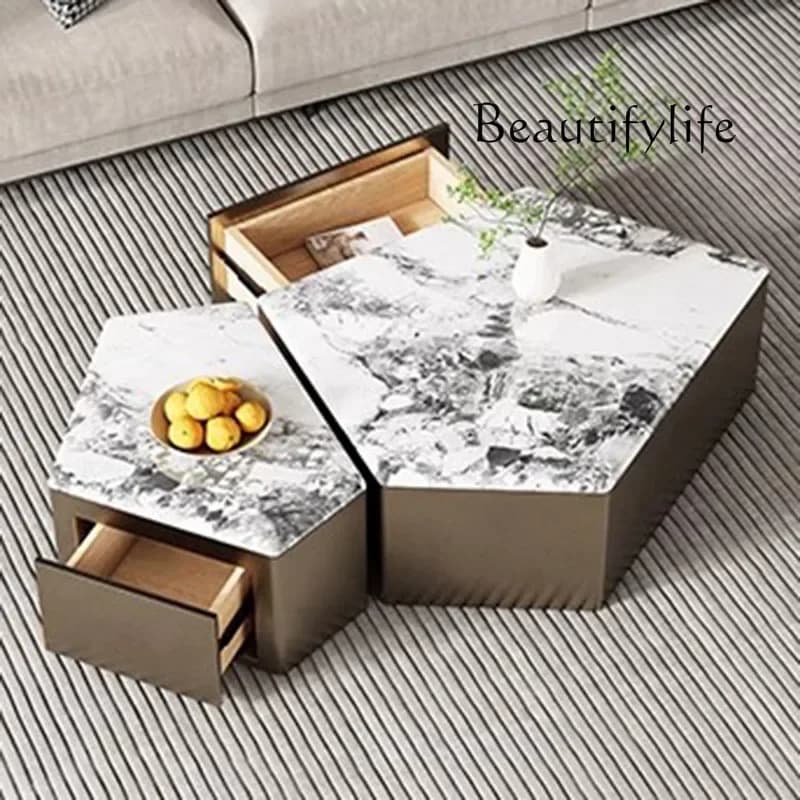 Y Low Drawers Coffee Tables Storage Nordic Marble Minimalist Modern Coffee Table Design Apartamento Mesa Furniture For Home