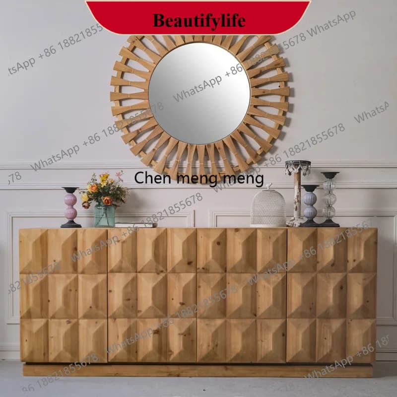 z183 Wabi Sandy Wind Solid Wood Dining Side Cabinet Retro Living Room Wall Storage Card Cabinet Antique Entrance Cabinet