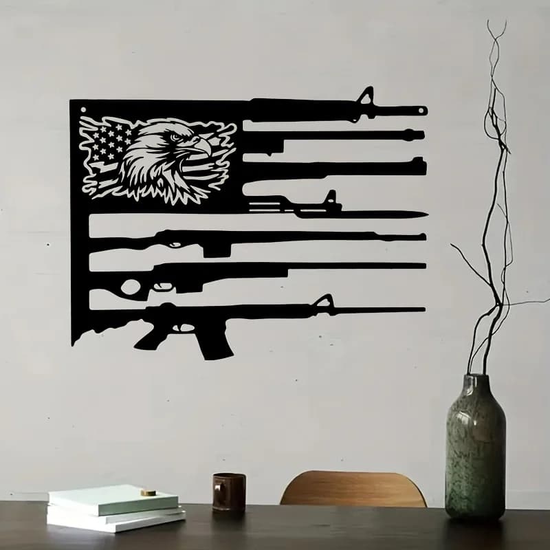 Classic Patriotic American Flag Eagle and Metal Wall Art Sculpture Enthusiast Emblem, Durable Flag Eagle Metal Wall Decor