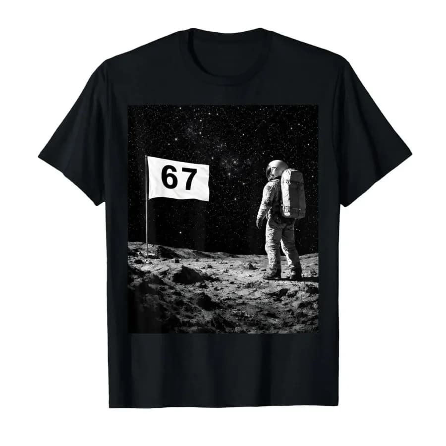 6 7 Space Meme Astronaut Cosmic Numbers Humor Design T-shirt For Men Women 100% Cotton T Shirts Short Sleeve Tops 0420-1