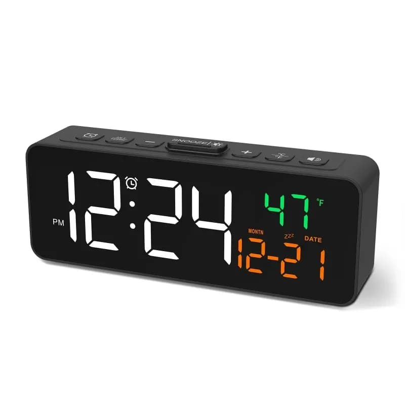 USBPowered Digital Alarm Clock Temperature and Date Display 5Brightness Adjustment Snooze Function Volume Adjustment 12/24Hourly