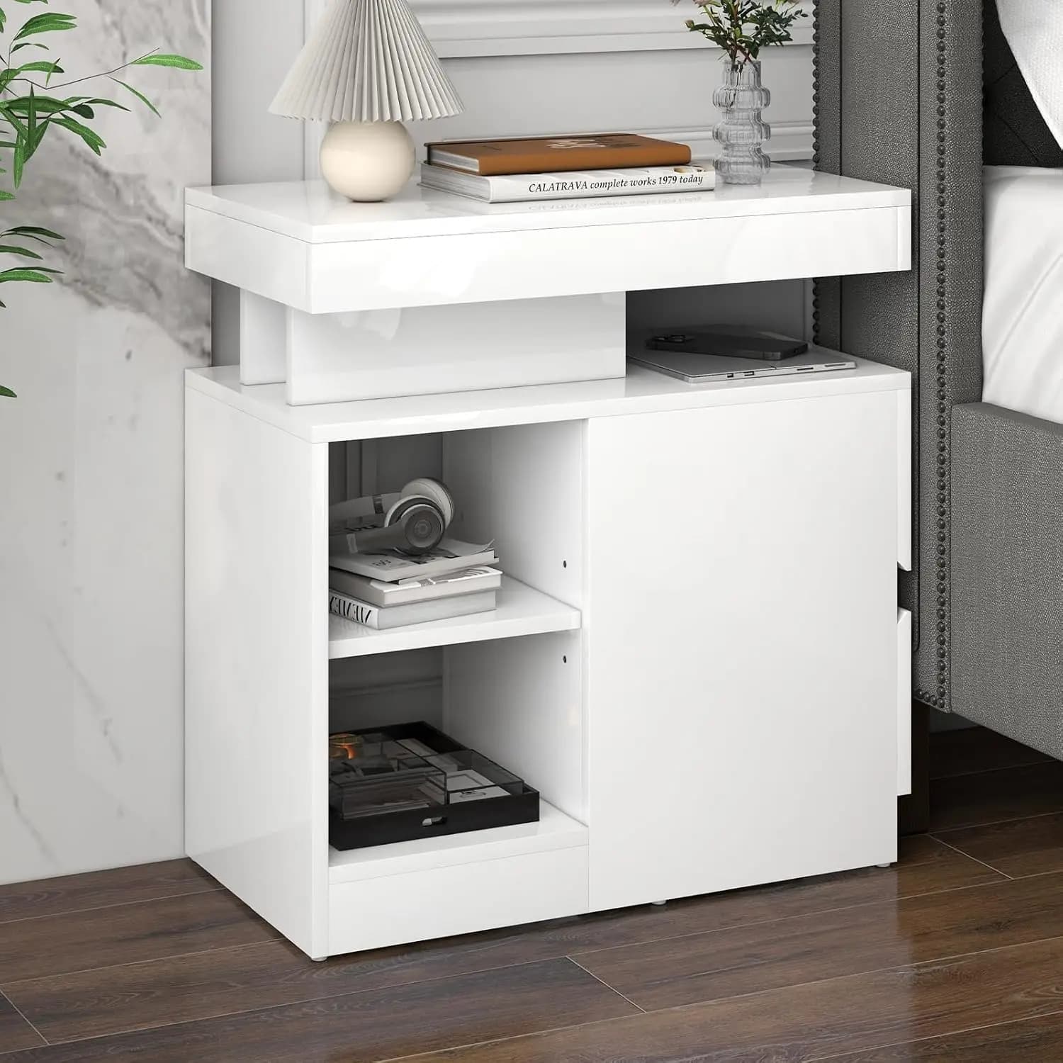 LED High Gloss End Table, Sofa Side Table, Nightstand