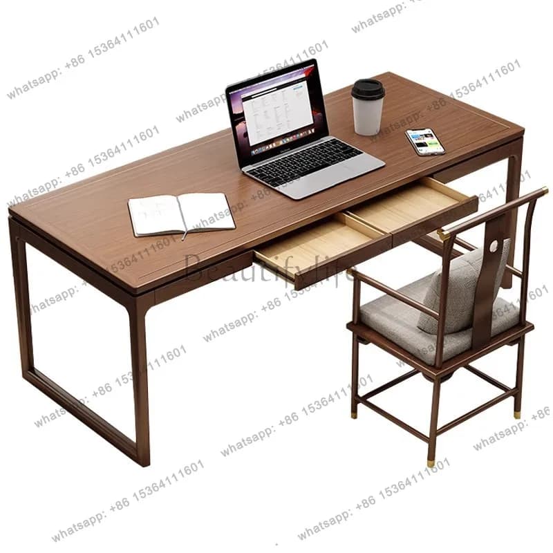 New Chinese solid wood desk, elm book, table with drawers