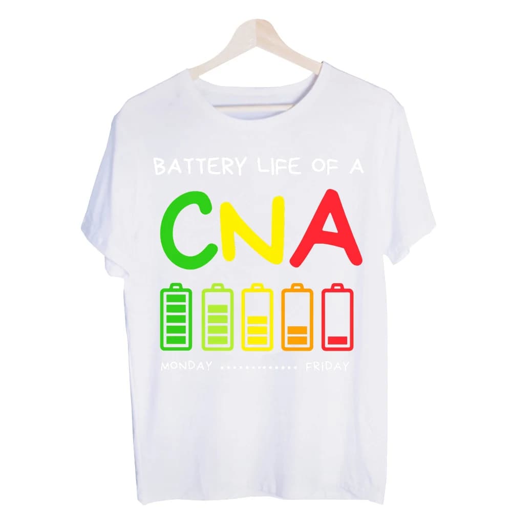 Nurse's Battery Life Typography Print Graphic Tee, Short Sleeve Crew Neck T-Shirt for Workwear and Daily Casual
