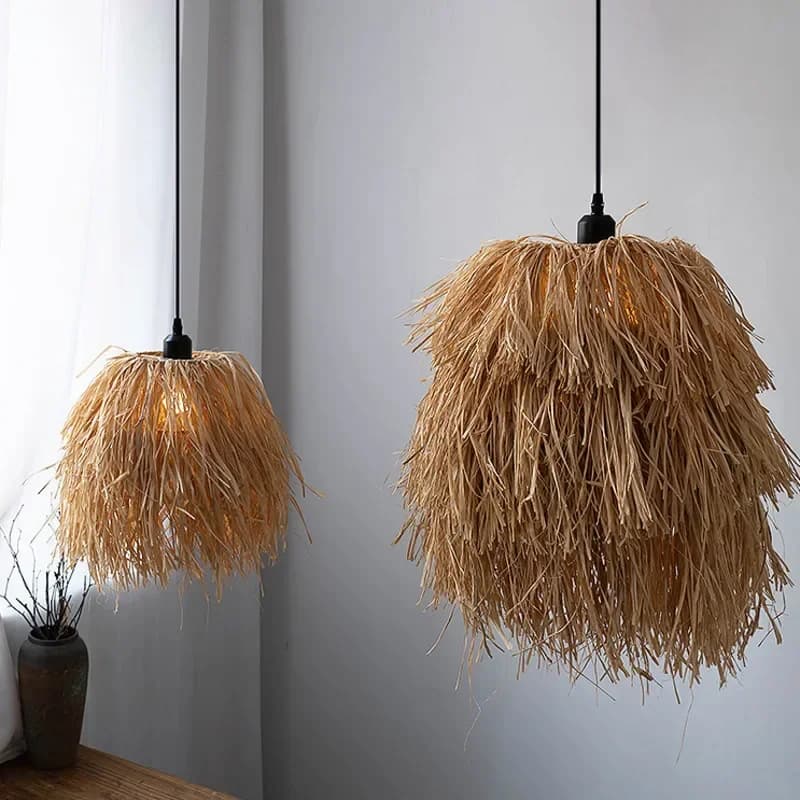 Retro Wabi-sabi Wind Pendant Lamp Decorative Straw Chandelier for Dining Room and Bedroom Homestay Lighting Fixture