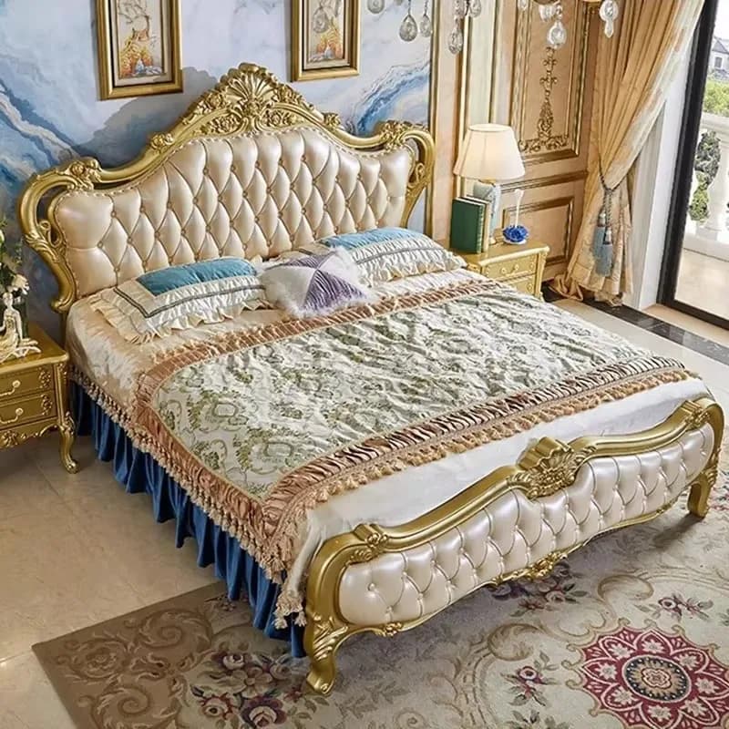 Luxury High End European Double Bed Frame Designer Nordic Sleeping Wood Bed Frames Queen Girl Safe Cama Furniture Set Bedroom